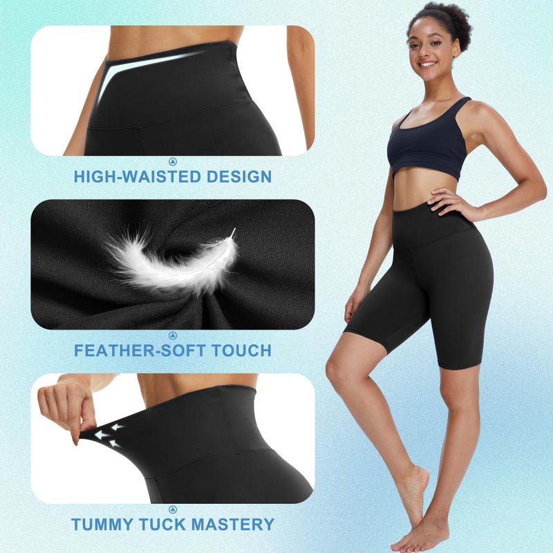 TNNZEET شورتات دراجات نسائية TNNZEET - 8"/5"/3" عالية الخصر للتحكم في البطن تمارين رياضية جيم سبانديكس يوغا كرة طائرة شورتات A-أسود - Image 3
